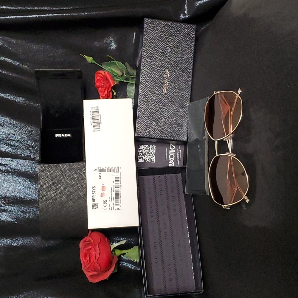 PRADA SYMBOLE New in case silver frame pink gradient red sunglasses $630 retail